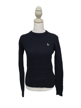 Jack Wills Navy Cable-Knit Crew Sweater with Pink Logo